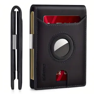 Men's AirTag Wallet - Black Leather with Card Slots & AirTag Holder for Secure Storage - Spacious Interior & Sleek Design