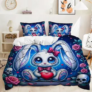2/3Pcs Whimsical Gothic Bunny Duvet Cover Set, Enchanting Bedding Set with Cute Bunny, Stylish Starry Galaxy Design, Perfect for Unique Bedroom Decor, Cozy and Soft Fabric for Comfort，Includes 1 or 2 Pillowcase - No filling/Zipper Closure