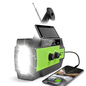 Portable Outdoor Emergency Radio Flashlight with AM FM WB NOAA Weather Alert, Hand Crank Solar USB Charging 4000mAh Power Bank, Three-mode LED Light Sensor Night Lamp Battery Display, SOS Alarm, Survival Gear for Camping Home Disaster Preparedness