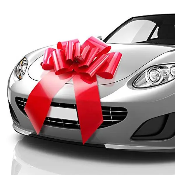Mifflin-USA Big Car Bow (Matte Red, 23 inch) Gift Bow, Giant Bow for Car, Birthday Bow, Huge Car Bow, Big Red Bow, Christmas Bow, Gift Wrapping, Big Gift Bow for Car Decor with 2 Suction Cups