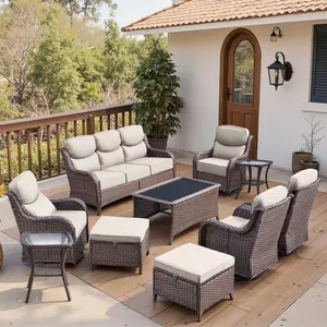 【5 Packages Shipping】Belord 10-Piece Wicker Patio Furniture Set with Thick Cushions, Deep Seating Outdoor Conversation Set, NT Series
