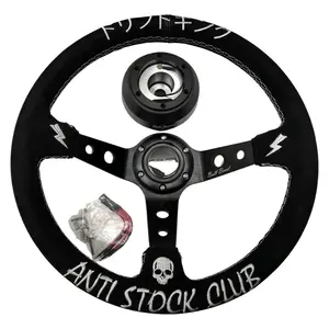 Suede Deep Dish Steering Wheel + Short Hub Adapter Kit For Cadillac Corvette Suburban Neon