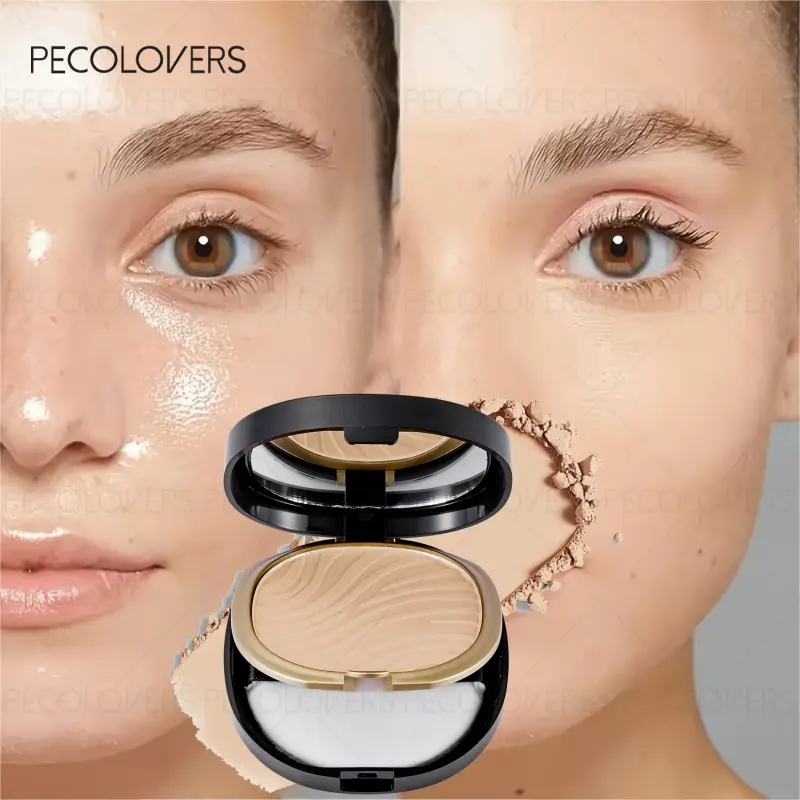 1pc Black Matte Powder Compact, Matte Pressed Powder, With a Powder Puff, Long-Lasting Setting Powder, Waterproof Sweat-Proof Oil-Control Formula, Brightening & Long-Wear Finish, Easy to Create Perfect Base Makeup, Golden Trim Design, Beginner-Friendly