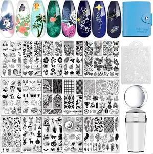 Biutee Nail Stamping Plates set, 15 counts Nail Art Stamper, Nail Stamp Template Kit, Scraper Storage Bag Gift Box, Lace Flower Butterfly Star Holiday Sports Design Nail Image Plate