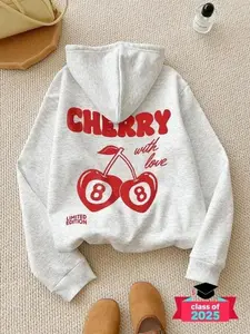 [SALE UP TO 30%] Womens Cherry Letter Print Drop Shoulder Hoodie Unisex Shirt Made Using 100% US Cotton, Design & Printed In The USA.