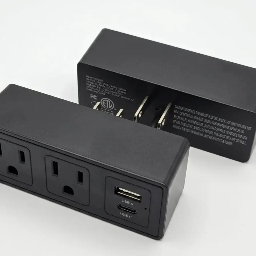 2 Pack Mini Wall Outlet Extender with USB C and USB A Charging Ports Compact Power Adapter Plug for Home Office Travel Dorm Wall Charger Black 5V 2.4A