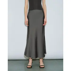 URBAN REVIVO Women's Minimalist Plain Basic Skinny Midi Fishtail Skirt - Comfortable, Stretch Polyester Fabric Bottom with Flattering Hip Fit, Midi Skirts