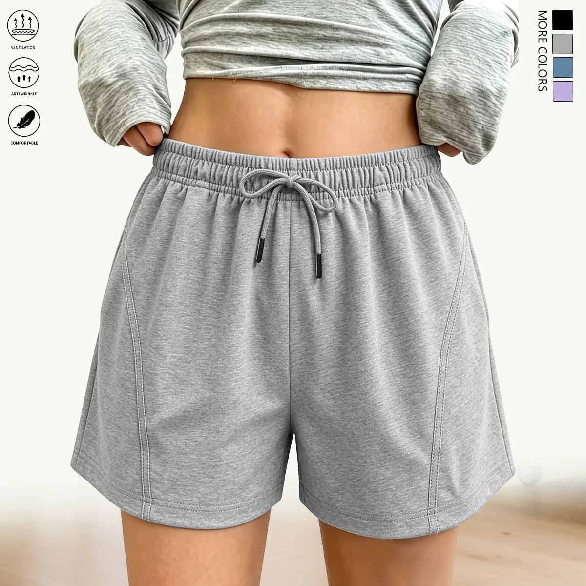 Women's Active Polyester Shorts - Plain, Breathable, Comfortable, Drawstring, Suitable for Sports, Casual Wear, Vacations