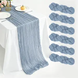 6 Pack Dusty Blue Cheesecloth Table Runner, 2 Sizes 30x120 Inch & 21x120 Inch Boho Sheer Rustic Table Decor for Easter Spring, Party, Baby Shower & Wedding Decorations