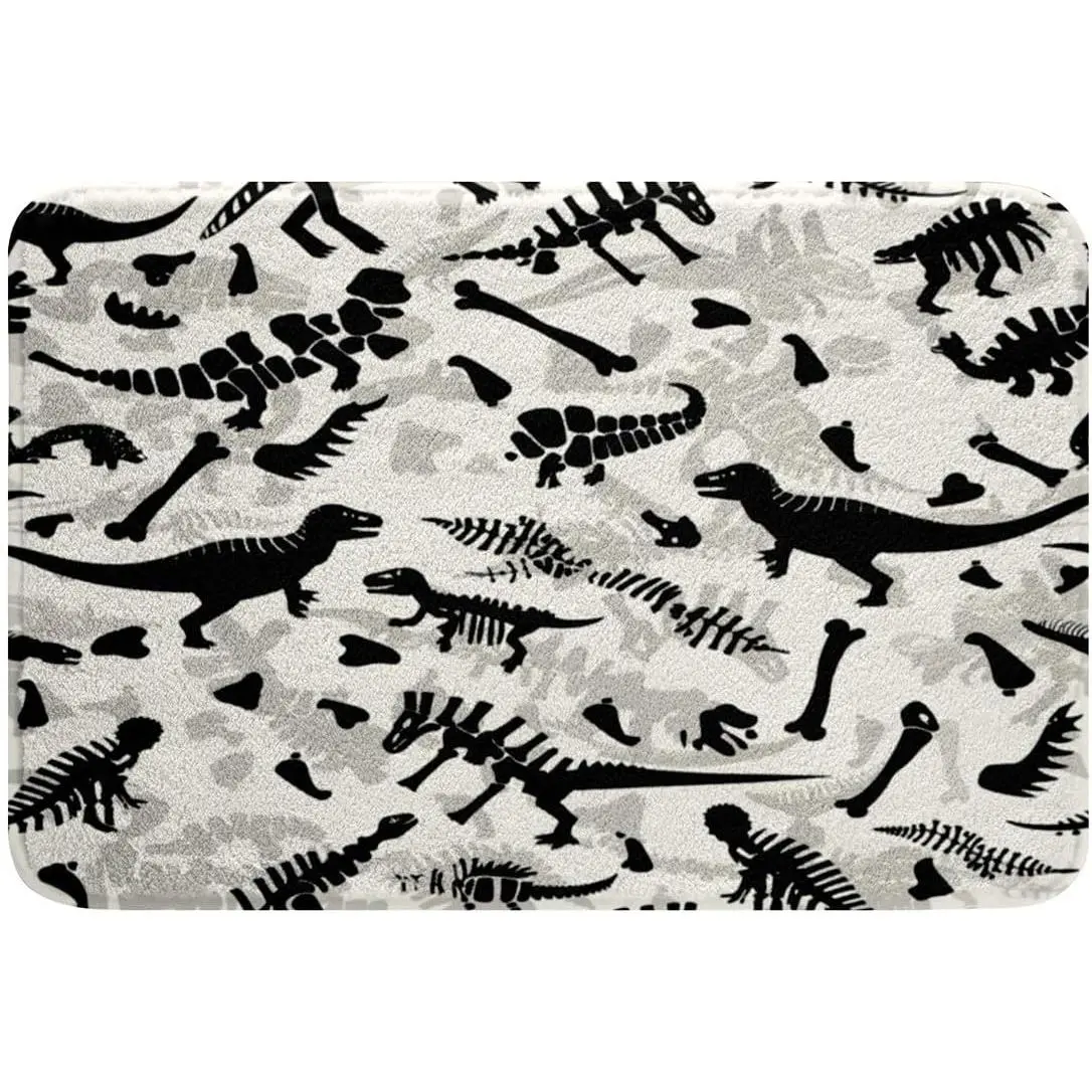 Dinosaur Skeleton Bath Mat Fossils Bath Rugs Shower Tub Adults Dinosaur Bones and Traces Bath Mats Bathroom Bathroom Accessories Doormats Floor Mat
