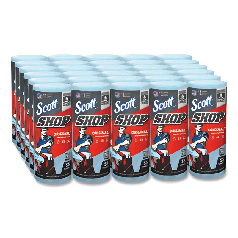 Scott Shop Towels, Standard Roll, 1-Ply, 9.4 x 11, Blue, 55/Roll, 30 Rolls/Carton- automotive repairs and garages- cleaning up grease, liquids, oils and spills