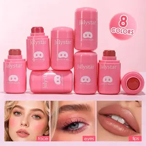 Multi-Use Blush Stick, 8 Colors Cream Blush for Cheeks Lips Eyes, Natural Buildable Color, Long-Lasting Waterproof, Portable Pocket Size