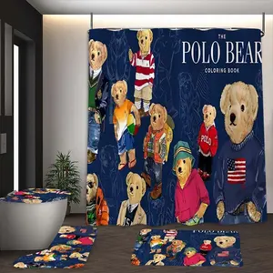 Polo Baer Printed Shower Curtain Set, Modern Bathroom Decor with 12 Hooks, No-Drill Bath Divider, Multifunctional Home Accessories Gift, Bathroom Decoration Accessories
