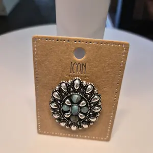 Icon Brand Floral Design Earrings with Teal Center and Silver Accents for Women's Fashion