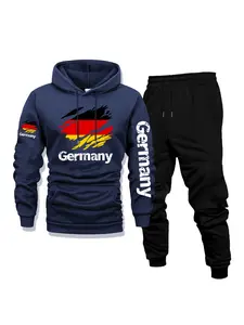 Men's Casual Hoodie & Pants Set, Germany Print - Comfortable, Versatile & Breathable for Daily Wear, Outdoor Activities, Front Kangaroo Pocket, Machine Washable, Fleece Lined 2-Piece Set for Fall & Winter, Perfect as a Surprise Gift