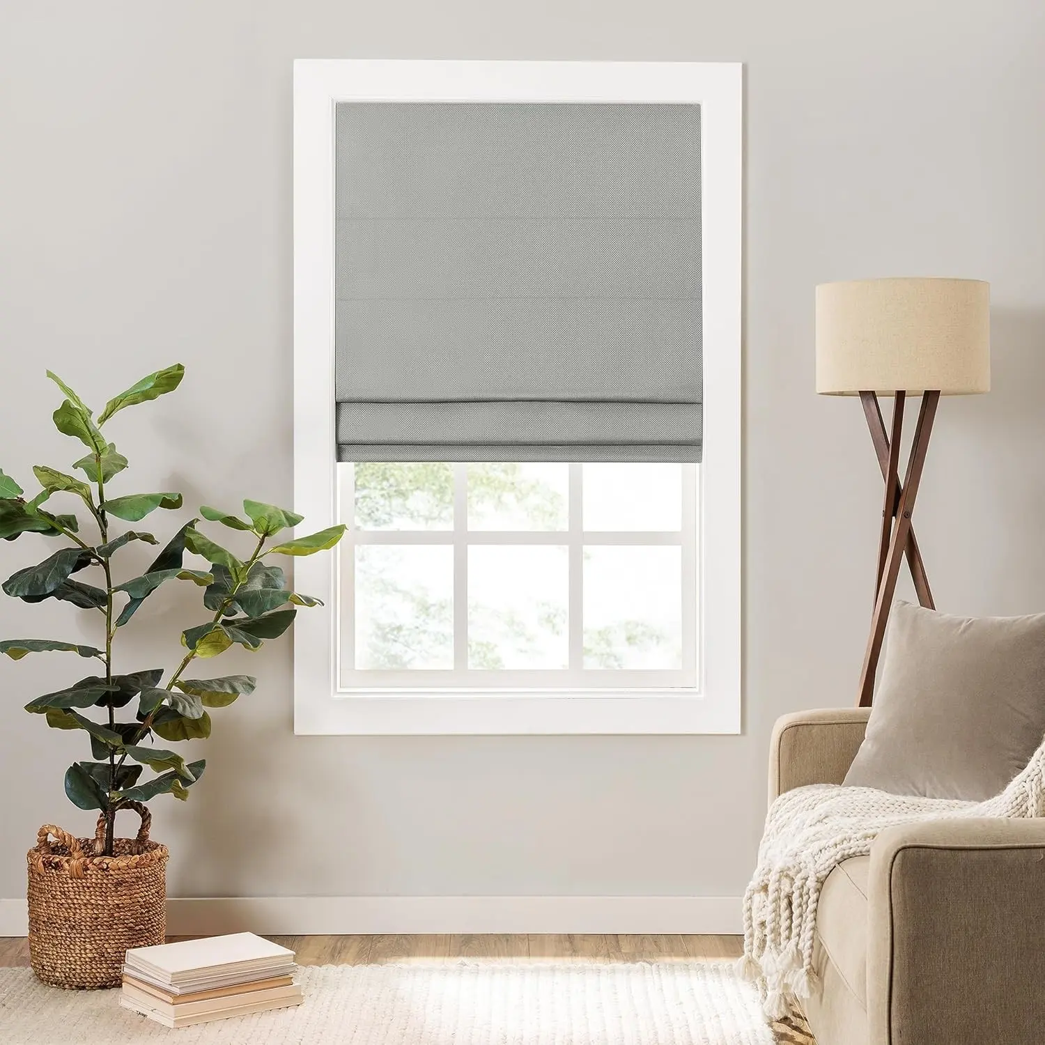 Cordless Roman Shades for Windows, Room Darkening, 27 in Wide x 64 in Long, Noise Reducing and Energy Efficient Window Treatments for Living Room, Bedroom or Office, Grey