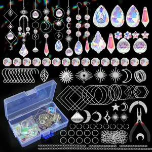 200 count DIY Suncatcher Making Kits for Adults  Sun Catchers Crafts with Hooks Chains Pendants Rainbow Maker for Window Hanging Prism Indoor Outdoor Garden Xmas Wedding Party Decor