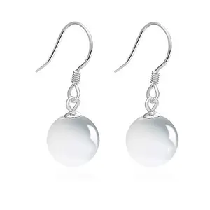 Long Elegant Cat Eye Gemstone Earrings for Women Silver Plated Dangle Drop Ear Hooks with Sparkling Crystal Fringe Minimalist Statement Ear Jewelry