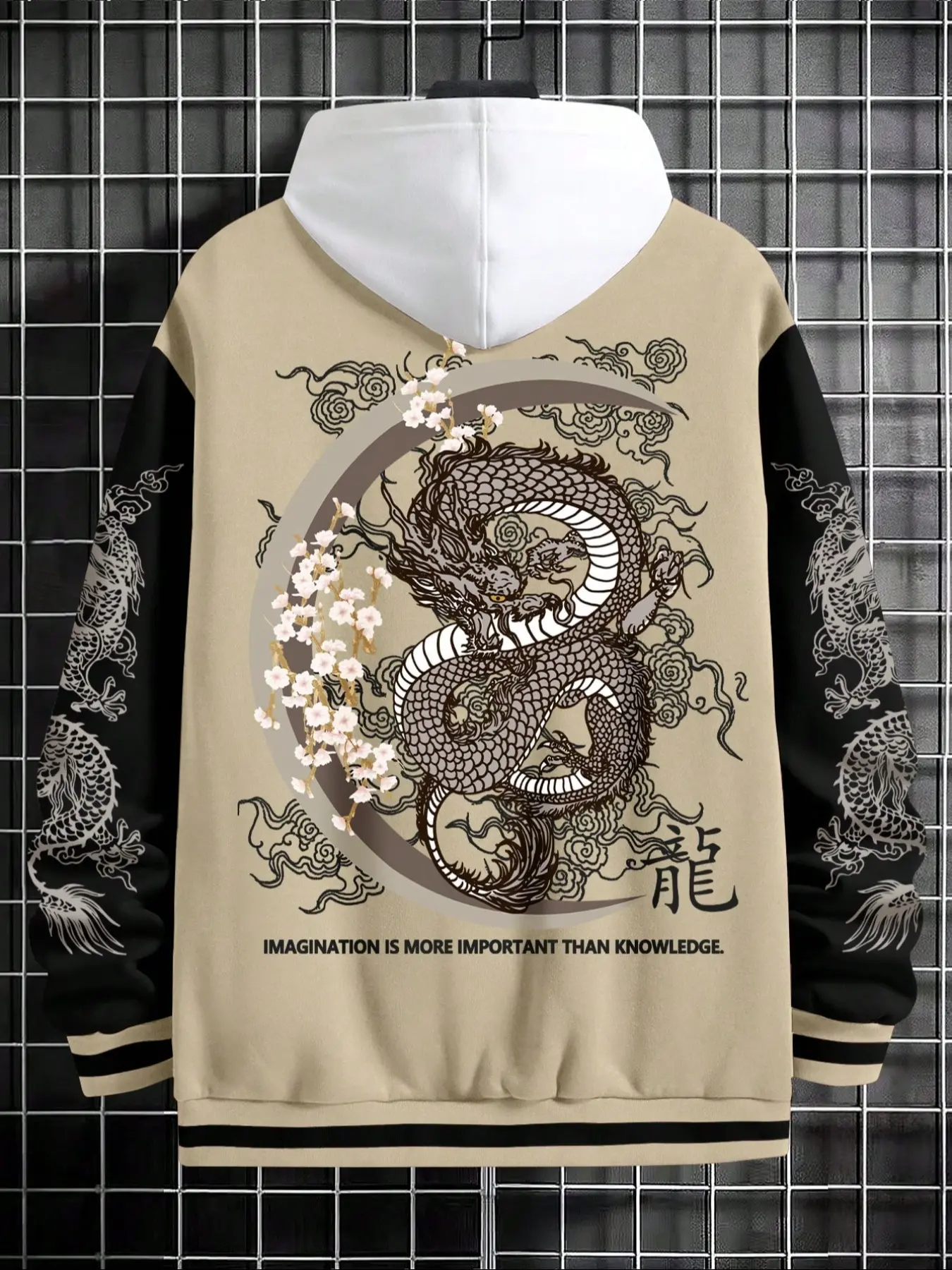 Men's Dragon Graphic Jacket, Fashionable Warm Coat, Casual Long Sleeve Loose Fit, Fall & Winter Outerwear, Tribal Print Style, Clothes, Menswear