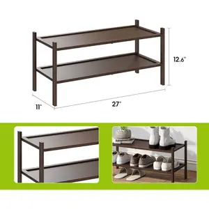 2-Tier Bamboo Shoe Rack Premium Stackable Shoe Shelf Storage Organizer for Hallway Closet Living Room Entryway Organizer(Brown)