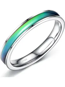 1 Pc 925 Sterling Silver Mood Ring for Men and Women 3/4mm Engagement Wedding Ring Couples Fashion Commitment Ring Engagement Wedding Bands Temperature Sensitive Color-changing Mood Ring