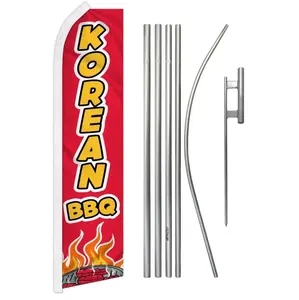 Korean BBQ Banner & Aluminium-Steel Pole Kit, Polyester Festive Party Backdrop Supplies for Home Use