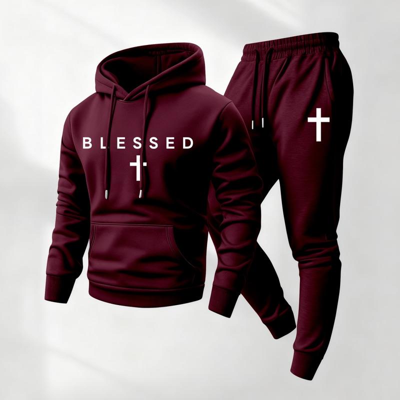 Men's Blessed Printed Hoodie and Drawstring Sweatpants Set, Menswear, Casual Athletic Long Sleeve Hooded Jacket & Trousers for Fall & Winter, Men's Clothing for Daily Wear, Sportswear Indoor Outdoor, Tracksuit, Athleisure Summer Clothes2 Men's Blessed Printed Hoodie and Drawstring Sweatpants Set, Menswear, Casual Athletic Long Sleeve Hooded Jacket & Trousers for Fall & Winter, Men's Clothing for Daily Wear, Sportswear Indoor Outdoor, Tracksuit, Athleisure Summer Clothes2