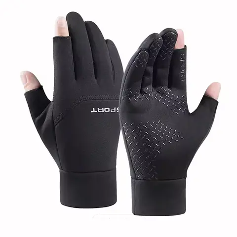 Unisex 2-Finger Cut Touchscreen Gloves - Knit, Lightweight, Warm, Anti-Slip Multi-Purpose Riding Sports Gloves for Winter Biking, Fishing Outdoor Activities