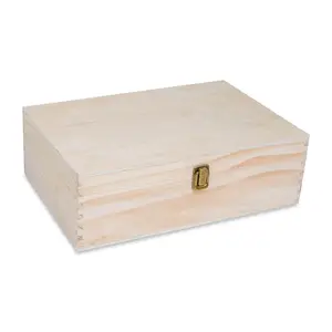 makerflo XL Pine Wood Memory Box with Black Felt Inside, Hinged with Clasp, Keepsake Wooden Box Ideal for Craft and Personalization (Laser Engraving, Epoxy, UV DTF, and Vinyl)