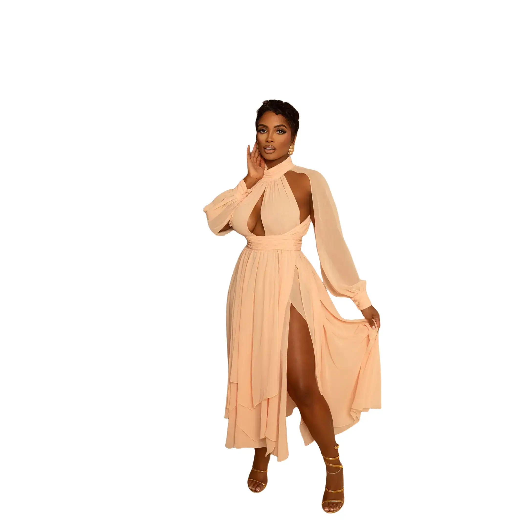 She's So Elegant Blush Pink Chiffon Maxi Dress
