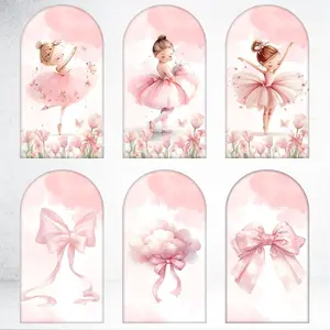 Pink Ballerina Girl Arch Backdrop Cover for Dance Theme Party