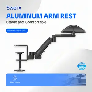 Say Goodbye to Shoulder & Wrist Pain! 360° Aluminum Arm Rest — 6-Level Height Adjustable, Quick C-Clamp, 11lbs Capacity, Ergonomic Support for Typing & Gaming