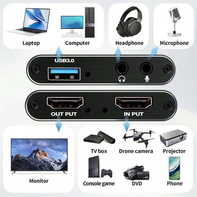 Capture Card Switch, Video Game Capture Card 4K 1080P 60FPS, HDMI To USB 3.0,Audio Video Capture Card, For Gaming/Live Streaming/Video Conference,  With PS4/PC/OBS/Camera/PC Accessories