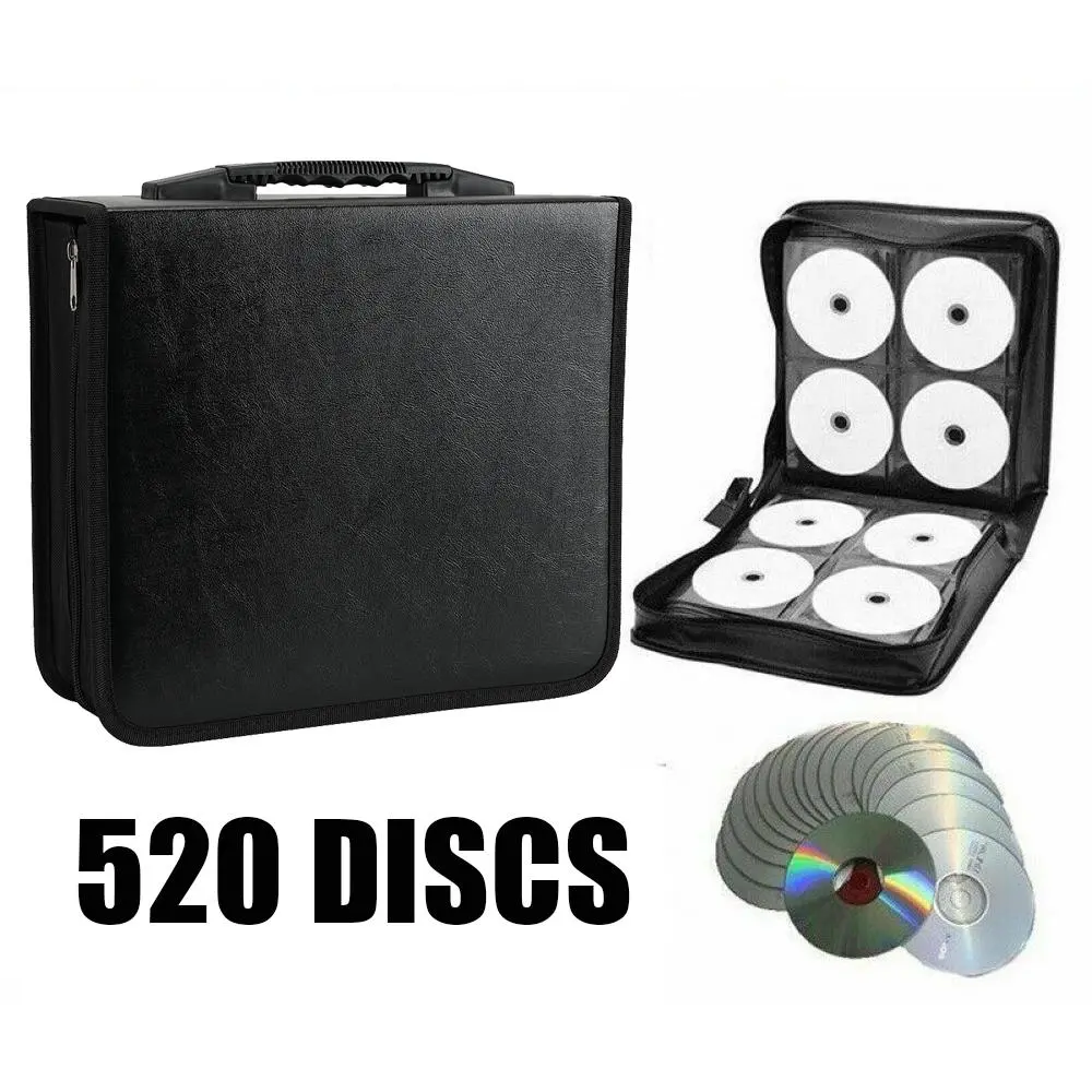 520 Disc CD DVD Organizer Storage Bag, PU Leather Material, Zipper Closure, Large Capacity Wallet Holder, Dust Scratch Resistant for Home Travel Media Collection