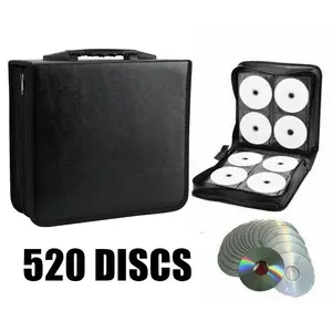520 Disc CD DVD Organizer Storage Bag, PU Leather Material, Zipper Closure, Large Capacity Wallet Holder, Dust Scratch Resistant for Home Travel Media Collection