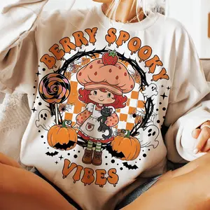 Retro Halloween Cartoon Strawberry Sweatshirt, Halloween Matching, Halloween Strawberry Ghost, Spooky Season