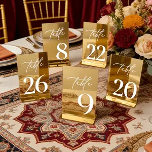 Adiison 20pcs Golden Acrylic Wedding Table Numbers - Wedding Sign Seating Cards 1-20 - with Stand 4*6 Inch Acrylic Square Golden Table Number Cards, Golden Light Luxury Romantic Wedding Seating Cards,