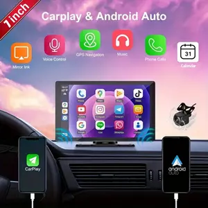 Christmas New Portable Wireless Car Display, 7-inch HD Touch Screen, With Camera, Wireless Connection For Mobile Phone, Reversing Camera, Hands-free Calling, GPS Navigation, FM/AUX/USB, Suitable For All Car Models, Christmas And Halloween G
