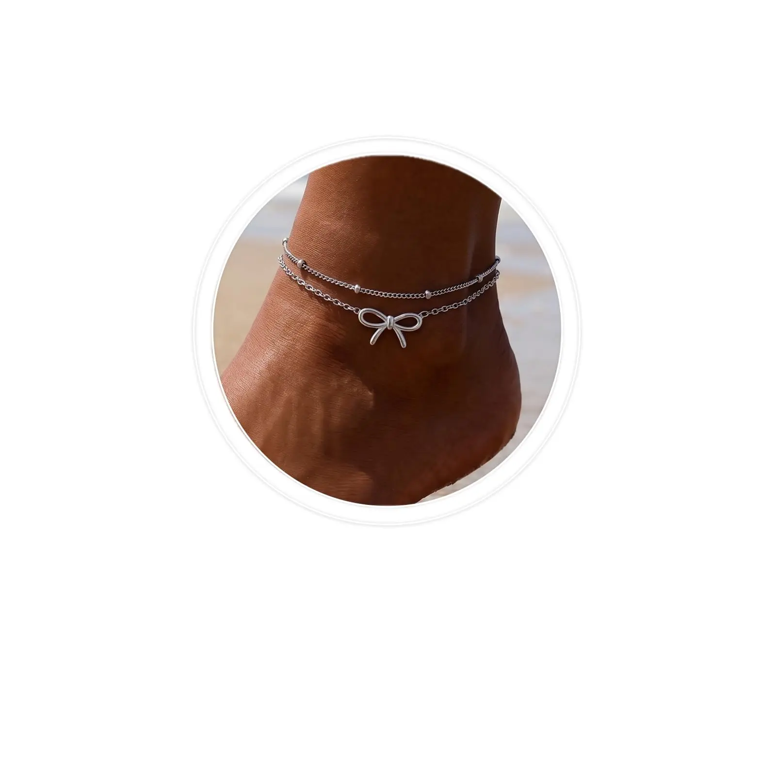 Trendy 2 Layers Anklet Bracelets for Women-Waterproof-Adjustable-for General/Big Anklets-Gold/Silver