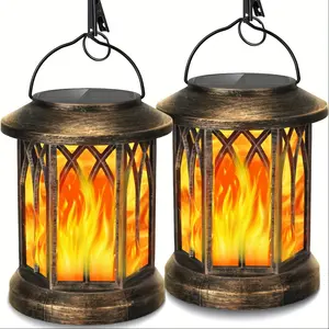 2 Pack Solar Lanterns Outdoor, Solar Lantern With Flickering Flame, Hanging Solar Lights for Outside, Outdoor Solar Lanterns, Lanterns Decorative Outdoor for Outdoor Yard Backyard Patio Decor