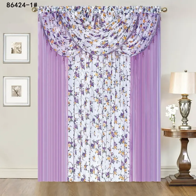 4pcs Luxury Sheer Curtains with Attached Valance, Light-Filtering Drapes for Living Room Bedroom