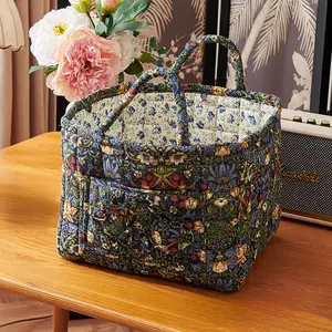 Floral Pattern Collapsible Storage Basket with Handle Home Organizer Bin for Living Room Bedroom Dorm Office Foldable Storage Box for Massager Headphones Toys Clothes 1 Pack Decorative Lightweight