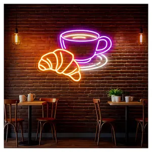 Neon Bar Party Coffee Croissant Neon Sign, Suitable For Bakery Shop Cafe Wall Decor With Dimmable 31cmx44cm
