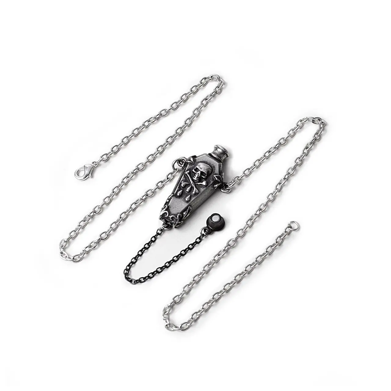 Pewter Pirate's Flask Skull n Bones Necklace