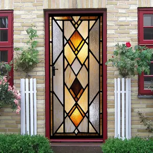 2pcs Vintage Stained Glass Style Door Sticker European Geometric Art Wall Decal Self Adhesive Removable Decorative Sticker Living Room BedroomWall Decorative Painting Home Door Window Glass Creative Stic Window Decorations Supplies