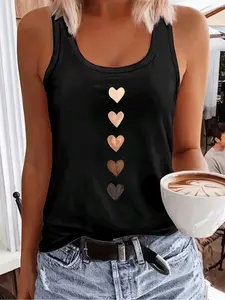 Women's Heart Print Sports Tank Top, Casual Sleeveless Fitted Sports Singlet for Yoga Gym Workout, Ladies Sportswear for Indoor Outdoor Wear, Womenswear