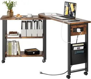 Rotating Sofa Side Table 360 End Table with Charging Station Swivel Side Table with Extra Storage Bag Movable End Table with 6 Swivel Wheels with Brakes for Bedroom Living Room