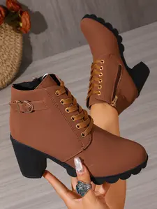 Women's Retro Lace-Up Boots, Thick Heel Mid-Calf Short Boots, Perfect for Commuting and Dating, Stylish and Comfortable Footwear