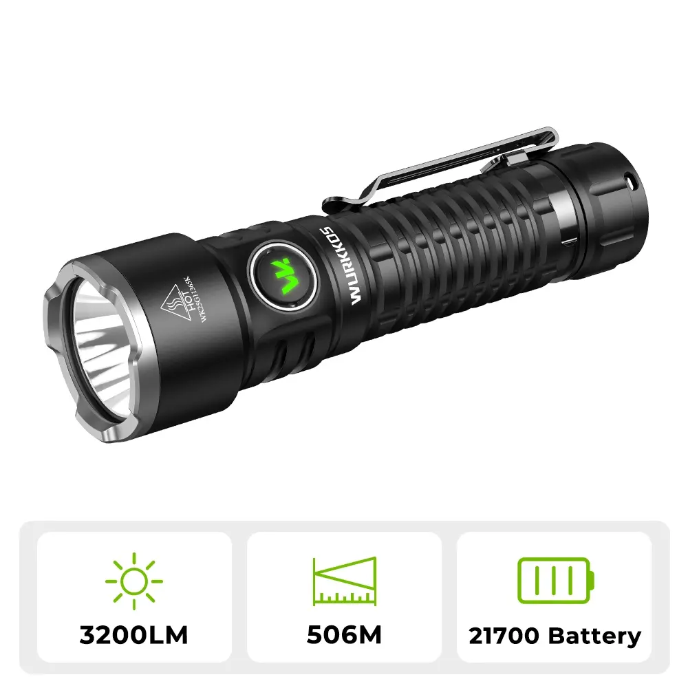 Wurkkos TS28 Long-Range LED Searchlight, 3200 High Lumens Portable Adjustable Tactical Flashlight, Rechargeable Waterproof for Outdoor Camping & Hiking Use, Led Flashlight Rechargeable, High Lumens Flashlight