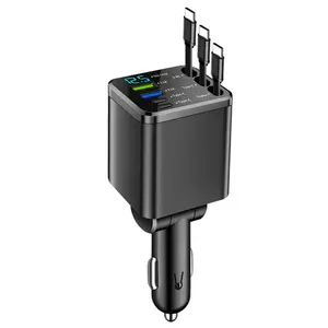 Retractable Car Charger 7 in 1 Multifunctional Charger Phone Charger with Retractable Charging Cable Cell Phone Charger USB 3.1A Type C USB C Charging Voltage Detection for For Android Phone Charging